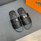 S-shoe H.e.r.m.e.s New Summer Slippers Letter Metal Buckle Flip Flops Genuine Leather Sandals Women Fashion Flats Shoes Ladies Slipper Women's Sandals Flat Slippers Non-slip Beach Shoes Casual Shoes Ladies Sandals