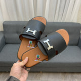 S-shoe H.e.r.m.e.s New Summer Slippers Letter Metal Buckle Flip Flops Genuine Leather Sandals Women Fashion Flats Shoes Ladies Slipper Women's Sandals Flat Slippers Non-slip Beach Shoes Casual Shoes Ladies Sandals
