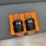 S-shoe H.e.r.m.e.s New Summer Slippers Letter Metal Buckle Flip Flops Genuine Leather Sandals Women Fashion Flats Shoes Ladies Slipper Women's Sandals Flat Slippers Non-slip Beach Shoes Casual Shoes Ladies Sandals
