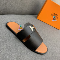 S-shoe H.e.r.m.e.s New Summer Slippers Letter Metal Buckle Flip Flops Genuine Leather Sandals Women Fashion Flats Shoes Ladies Slipper Women's Sandals Flat Slippers Non-slip Beach Shoes Casual Shoes Ladies Sandals