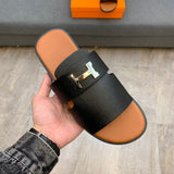 S-shoe H.e.r.m.e.s New Summer Slippers Letter Metal Buckle Flip Flops Genuine Leather Sandals Women Fashion Flats Shoes Ladies Slipper Women's Sandals Flat Slippers Non-slip Beach Shoes Casual Shoes Ladies Sandals