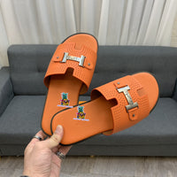 S-shoe H.e.r.m.e.s New Summer Slippers Letter Metal Buckle Flip Flops Genuine Leather Sandals Women Fashion Flats Shoes Ladies Slipper Women's Sandals Flat Slippers Non-slip Beach Shoes Casual Shoes Ladies Sandals