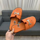 S-shoe H.e.r.m.e.s New Summer Slippers Letter Metal Buckle Flip Flops Genuine Leather Sandals Women Fashion Flats Shoes Ladies Slipper Women's Sandals Flat Slippers Non-slip Beach Shoes Casual Shoes Ladies Sandals