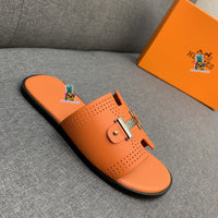 S-shoe H.e.r.m.e.s New Summer Slippers Letter Metal Buckle Flip Flops Genuine Leather Sandals Women Fashion Flats Shoes Ladies Slipper Women's Sandals Flat Slippers Non-slip Beach Shoes Casual Shoes Ladies Sandals
