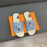 S-shoe H.e.r.m.e.s New Summer Slippers Letter Metal Buckle Flip Flops Genuine Leather Sandals Women Fashion Flats Shoes Ladies Slipper Women's Sandals Flat Slippers Non-slip Beach Shoes Casual Shoes Ladies Sandals