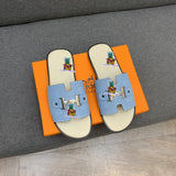 S-shoe H.e.r.m.e.s New Summer Slippers Letter Metal Buckle Flip Flops Genuine Leather Sandals Women Fashion Flats Shoes Ladies Slipper Women's Sandals Flat Slippers Non-slip Beach Shoes Casual Shoes Ladies Sandals
