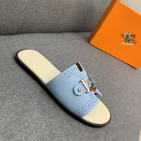 S-shoe H.e.r.m.e.s New Summer Slippers Letter Metal Buckle Flip Flops Genuine Leather Sandals Women Fashion Flats Shoes Ladies Slipper Women's Sandals Flat Slippers Non-slip Beach Shoes Casual Shoes Ladies Sandals