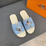 S-shoe H.e.r.m.e.s New Summer Slippers Letter Metal Buckle Flip Flops Genuine Leather Sandals Women Fashion Flats Shoes Ladies Slipper Women's Sandals Flat Slippers Non-slip Beach Shoes Casual Shoes Ladies Sandals