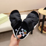 S-shoe O.F.F W.H.I.T.E British Style Thick Bottom Shoes Women Sandals Retro Female Women Sandals Thick Bottom Ladies Sandals Platform Sandals Women Open Toe Beach Shoes Stamped Woman Footwear Sandals
