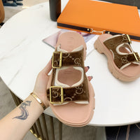 S-shoe GUCCI Outdoor Beach Sandals Women Genuine Leather Slippers Summer Platform Female Shoes Non-slip Flip Flops Women Indoor Slides Male Summer Beach Flip Flops Shipping Slippers
