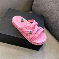 S-shoe CH Summer Sandals Woman Shoes Braided Rope Beach Shoes Open Toe Ladies Beach Sandals Roman Gladiator Sandals Non-slip Flip Flop Woman Sandals Bohemian Linen Rope Cross Braid Summer Sandals Fashion Thick Bottom Beach Shoes