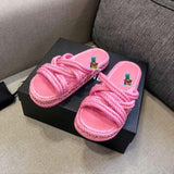 S-shoe CH Summer Sandals Woman Shoes Braided Rope Beach Shoes Open Toe Ladies Beach Sandals Roman Gladiator Sandals Non-slip Flip Flop Woman Sandals Bohemian Linen Rope Cross Braid Summer Sandals Fashion Thick Bottom Beach Shoes