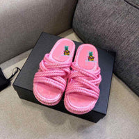 S-shoe CH Summer Sandals Woman Shoes Braided Rope Beach Shoes Open Toe Ladies Beach Sandals Roman Gladiator Sandals Non-slip Flip Flop Woman Sandals Bohemian Linen Rope Cross Braid Summer Sandals Fashion Thick Bottom Beach Shoes