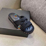 S-shoe CH Summer Sandals Woman Shoes Braided Rope Beach Shoes Open Toe Ladies Beach Sandals Roman Gladiator Sandals Non-slip Flip Flop Woman Sandals Bohemian Linen Rope Cross Braid Summer Sandals Fashion Thick Bottom Beach Shoes
