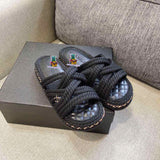 S-shoe CH Summer Sandals Woman Shoes Braided Rope Beach Shoes Open Toe Ladies Beach Sandals Roman Gladiator Sandals Non-slip Flip Flop Woman Sandals Bohemian Linen Rope Cross Braid Summer Sandals Fashion Thick Bottom Beach Shoes