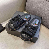 S-shoe CH Summer Sandals Woman Shoes Braided Rope Beach Shoes Open Toe Ladies Beach Sandals Roman Gladiator Sandals Non-slip Flip Flop Woman Sandals Bohemian Linen Rope Cross Braid Summer Sandals Fashion Thick Bottom Beach Shoes