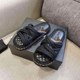 S-shoe CH Summer Sandals Woman Shoes Braided Rope Beach Shoes Open Toe Ladies Beach Sandals Roman Gladiator Sandals Non-slip Flip Flop Woman Sandals Bohemian Linen Rope Cross Braid Summer Sandals Fashion Thick Bottom Beach Shoes