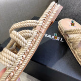 S-shoe CH Summer Sandals Woman Shoes Braided Rope Beach Shoes Open Toe Ladies Beach Sandals Roman Gladiator Sandals Non-slip Flip Flop Woman Sandals Bohemian Linen Rope Cross Braid Summer Sandals Fashion Thick Bottom Beach Shoes