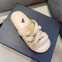 S-shoe CH Summer Sandals Woman Shoes Braided Rope Beach Shoes Open Toe Ladies Beach Sandals Roman Gladiator Sandals Non-slip Flip Flop Woman Sandals Bohemian Linen Rope Cross Braid Summer Sandals Fashion Thick Bottom Beach Shoes
