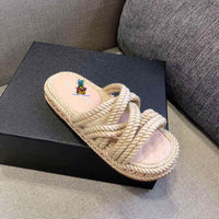 S-shoe CH Summer Sandals Woman Shoes Braided Rope Beach Shoes Open Toe Ladies Beach Sandals Roman Gladiator Sandals Non-slip Flip Flop Woman Sandals Bohemian Linen Rope Cross Braid Summer Sandals Fashion Thick Bottom Beach Shoes