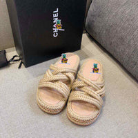 S-shoe CH Summer Sandals Woman Shoes Braided Rope Beach Shoes Open Toe Ladies Beach Sandals Roman Gladiator Sandals Non-slip Flip Flop Woman Sandals Bohemian Linen Rope Cross Braid Summer Sandals Fashion Thick Bottom Beach Shoes
