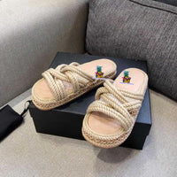 S-shoe CH Summer Sandals Woman Shoes Braided Rope Beach Shoes Open Toe Ladies Beach Sandals Roman Gladiator Sandals Non-slip Flip Flop Woman Sandals Bohemian Linen Rope Cross Braid Summer Sandals Fashion Thick Bottom Beach Shoes