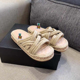 S-shoe CH Summer Sandals Woman Shoes Braided Rope Beach Shoes Open Toe Ladies Beach Sandals Roman Gladiator Sandals Non-slip Flip Flop Woman Sandals Bohemian Linen Rope Cross Braid Summer Sandals Fashion Thick Bottom Beach Shoes