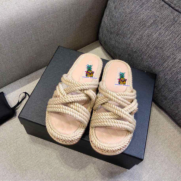 S-shoe CH Summer Sandals Woman Shoes Braided Rope Beach Shoes Open Toe Ladies Beach Sandals Roman Gladiator Sandals Non-slip Flip Flop Woman Sandals Bohemian Linen Rope Cross Braid Summer Sandals Fashion Thick Bottom Beach Shoes