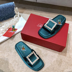 S-shoe R.o.g.e.r V.i.v.i.e.r New Summer Woman Slippers Shoes Round Head Flat-bottom Ling Rhinestone Slippers Beach Crystal Flip Flops Slides Slippers Women Summer Beach Slides Shoes Rhinestones Shoes Sandals Ladies Slides