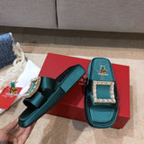 S-shoe R.o.g.e.r V.i.v.i.e.r New Summer Woman Slippers Shoes Round Head Flat-bottom Ling Rhinestone Slippers Beach Crystal Flip Flops Slides Slippers Women Summer Beach Slides Shoes Rhinestones Shoes Sandals Ladies Slides