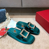 S-shoe R.o.g.e.r V.i.v.i.e.r New Summer Woman Slippers Shoes Round Head Flat-bottom Ling Rhinestone Slippers Beach Crystal Flip Flops Slides Slippers Women Summer Beach Slides Shoes Rhinestones Shoes Sandals Ladies Slides