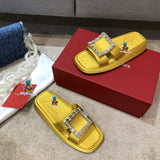 S-shoe R.o.g.e.r V.i.v.i.e.r New Summer Woman Slippers Shoes Round Head Flat-bottom Ling Rhinestone Slippers Beach Crystal Flip Flops Slides Slippers Women Summer Beach Slides Shoes Rhinestones Shoes Sandals Ladies Slides