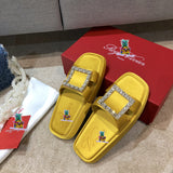 S-shoe R.o.g.e.r V.i.v.i.e.r New Summer Woman Slippers Shoes Round Head Flat-bottom Ling Rhinestone Slippers Beach Crystal Flip Flops Slides Slippers Women Summer Beach Slides Shoes Rhinestones Shoes Sandals Ladies Slides