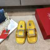 S-shoe R.o.g.e.r V.i.v.i.e.r New Summer Woman Slippers Shoes Round Head Flat-bottom Ling Rhinestone Slippers Beach Crystal Flip Flops Slides Slippers Women Summer Beach Slides Shoes Rhinestones Shoes Sandals Ladies Slides