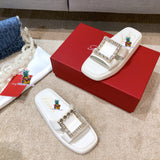 S-shoe R.o.g.e.r V.i.v.i.e.r New Summer Woman Slippers Shoes Round Head Flat-bottom Ling Rhinestone Slippers Beach Crystal Flip Flops Slides Slippers Women Summer Beach Slides Shoes Rhinestones Shoes Sandals Ladies Slides