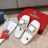 S-shoe R.o.g.e.r V.i.v.i.e.r New Summer Woman Slippers Shoes Round Head Flat-bottom Ling Rhinestone Slippers Beach Crystal Flip Flops Slides Slippers Women Summer Beach Slides Shoes Rhinestones Shoes Sandals Ladies Slides