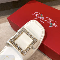 S-shoe R.o.g.e.r V.i.v.i.e.r New Summer Woman Slippers Shoes Round Head Flat-bottom Ling Rhinestone Slippers Beach Crystal Flip Flops Slides Slippers Women Summer Beach Slides Shoes Rhinestones Shoes Sandals Ladies Slides