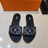 S-shoe Louis Vuitton Flat Slippers Women Non-slip Beach Shoes Casual Shoes Ladies Sandals Platform Women Shoes Summer Round Toe Outdoor Beach Dress Slippers Thick Sole