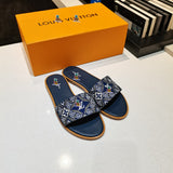 S-shoe Louis Vuitton Flat Slippers Women Non-slip Beach Shoes Casual Shoes Ladies Sandals Platform Women Shoes Summer Round Toe Outdoor Beach Dress Slippers Thick Sole
