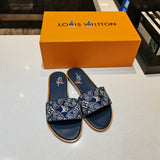 S-shoe Louis Vuitton Flat Slippers Women Non-slip Beach Shoes Casual Shoes Ladies Sandals Platform Women Shoes Summer Round Toe Outdoor Beach Dress Slippers Thick Sole