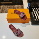S-shoe Louis Vuitton Flat Slippers Women Non-slip Beach Shoes Casual Shoes Ladies Sandals Platform Women Shoes Summer Round Toe Outdoor Beach Dress Slippers Thick Sole