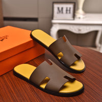 S-shoe H.e.r.m.e.s Spring Summer New Flat-bottom Wear Lazy Beach Toe Comfort Joker Slippers Women's Genuine Cow Leather Slippers Couple Indoor Non-slip Men Women Home Fashion Casual Single Shoes PVC Soft Soles