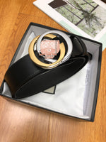 A-accessories GUCCI 3.8cm Men's Casual Leather Belt Trinity Style for Jeans Khakis Dress Leather Strap Silver Prong Buckle Belt
