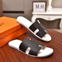 S-shoe H.e.r.m.e.s Spring Summer New Flat-bottom Wear Lazy Beach Toe Comfort Joker Slippers Women's Genuine Cow Leather Slippers Couple Indoor Non-slip Men Women Home Fashion Casual Single Shoes PVC Soft Soles