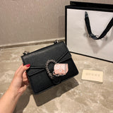 M-Handbag GUCCI 20cm Ladies Vintage Printing Wide Shoulder Strap Messenger Bag Small Square Bag