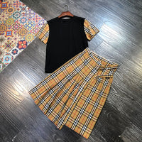 D-clothing BurberryWomen's Japan high Waisted Pleated Cosplay Costumes Skirts + black T-shirt