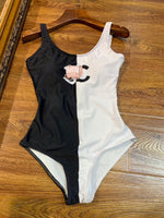 D-clothing Women One Piece Vintage Deep V Neck Halter Backless Monokini Swimsuits Bathing Suits