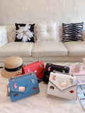 M-Handbag Prada 22-18cm Glossy Envelope Evening Clutch Faux Patent Leather Women Chain Shoulder Bag Solid Color Purse
