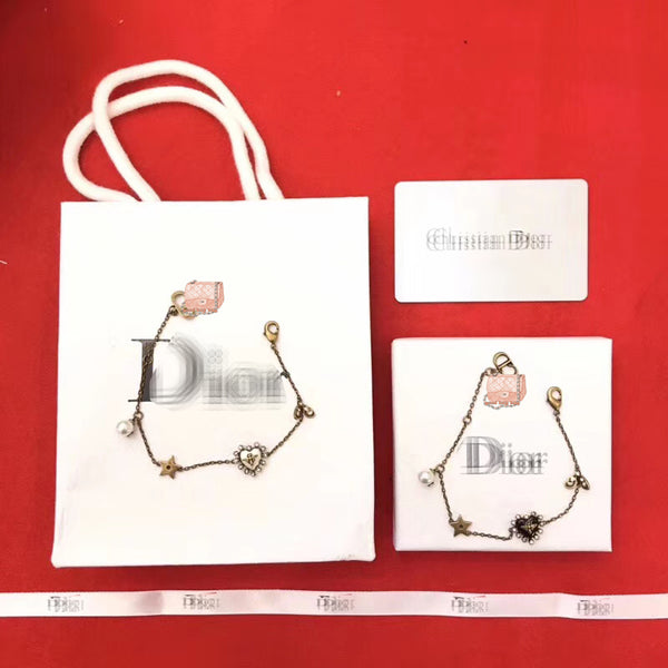 J-jewelry Dior Women’s Link Charm Bracelet Clover Star Heart Pendant Charms Bracelet Bangles for Girls