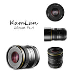 E-Electronic Kamlan 28mm f1.4 Humanistic fixed focus APS-C frame mirrorless lens Wide Angle APS-C Large Aperture Manual for Mirrorless Cameras For Sony Fuji M4/3 Canon Camera Lens